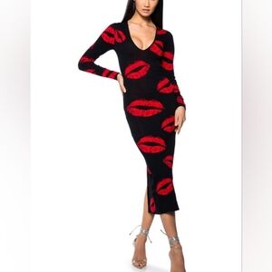 AKIRA Black Dress with Red Lip Prints